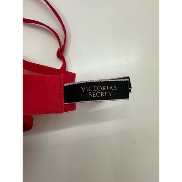 Victorias Secret Womens Bra 32D Very Sexy Lightly Lined Plunge Red Lacy Strappy - Picture 6 of 15